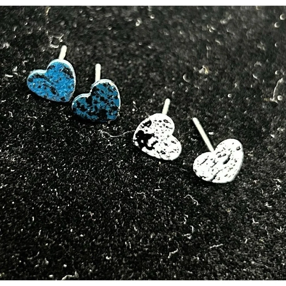 Heart Stud Earrings Lot Pink Black Blue Red Colorful Tiny Cute Kawaii Set 8 Pair